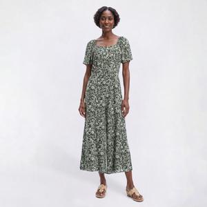 Womens Luxology Short Sleeve Square Neck Floral Challis Jumpsuit